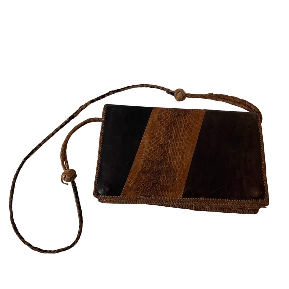 Vtg Leather Crossbody Bag Patchwork Boho Lagenlook